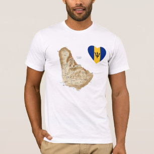 Barbados Flag Heart + Map T-Shirt