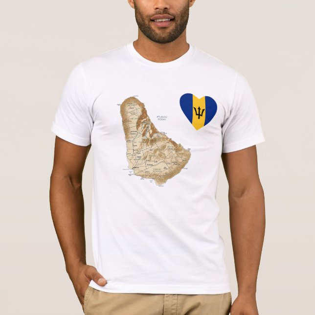 Barbados Flag Heart + Map T-Shirt (Front)