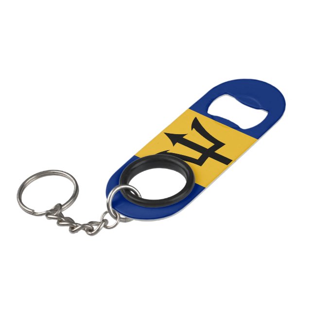 Barbados Flag Keychain Bottle Opener (Front Angled)