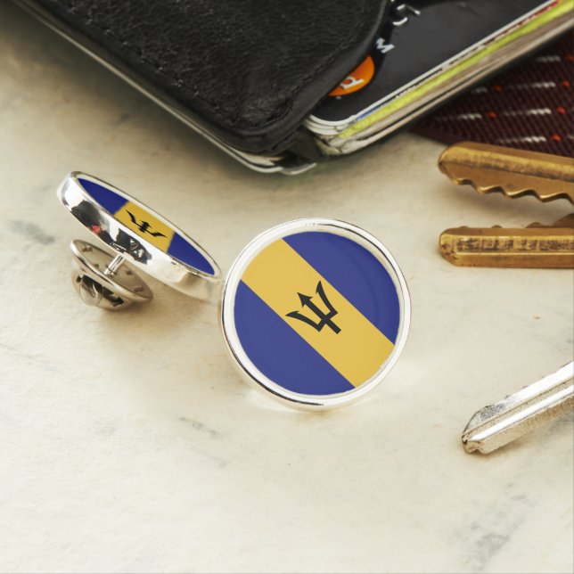 Barbados flag lapel pin (In Situ)