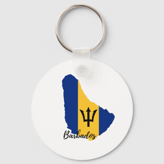 Barbados  Flag Map Keychain (Front)