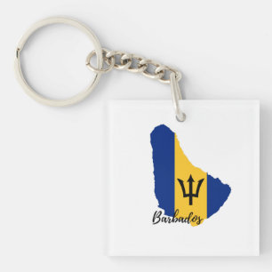 Barbados Flag Map Keychain