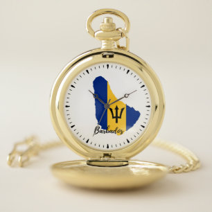 Barbados Flag Map Pocket Watch