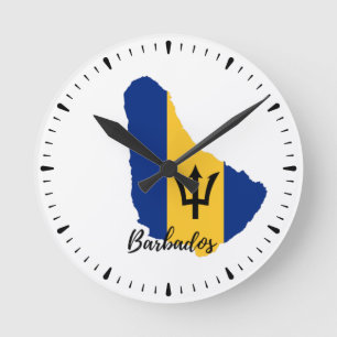 Barbados Flag Map Round Clock