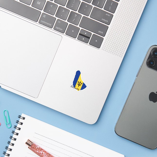Barbados  Flag Map Sticker (Laptop w/ iPhone)