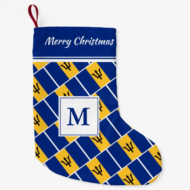 BARBADOS Flag | Monogram Small Christmas Stocking (Front)