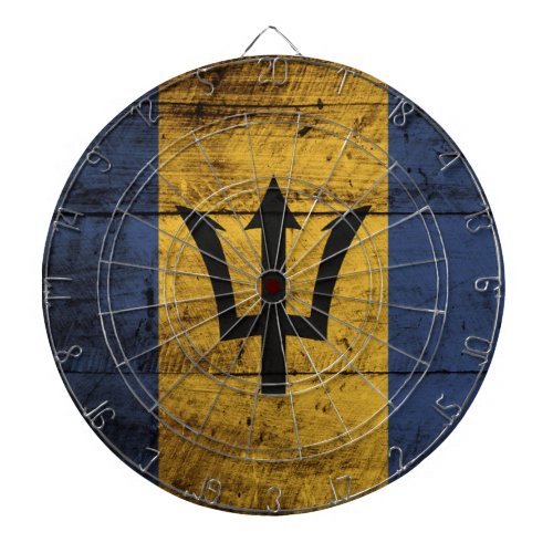 Barbados Flag on Old Wood Grain Dartboard