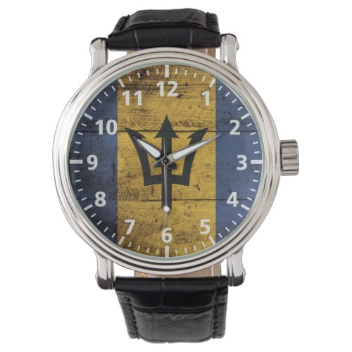 Barbados Flag on Old Wood Grain Watch