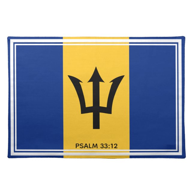 BARBADOS FLAG Patriotic Scripture Personalized Cloth Placemat (Front)