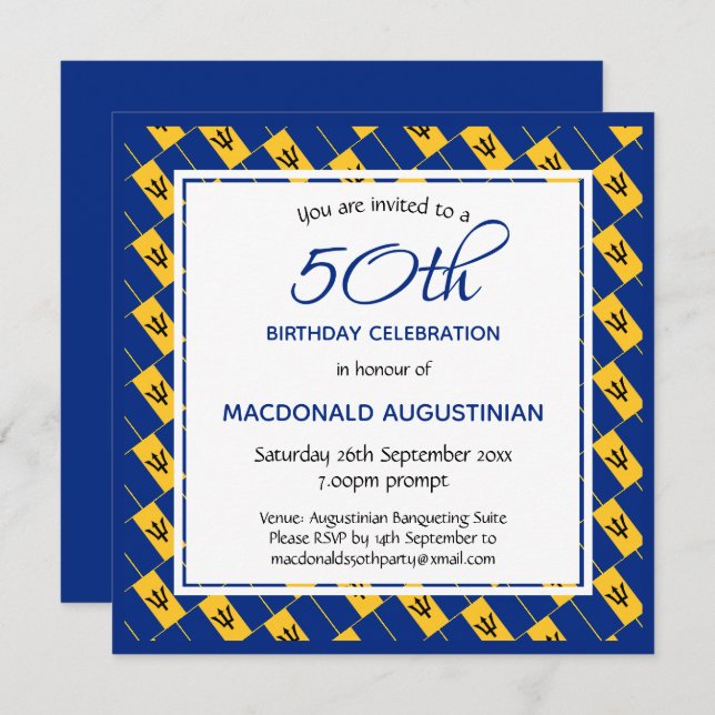 BARBADOS FLAG Personalized 50th Birthday Invitation (Front/Back)