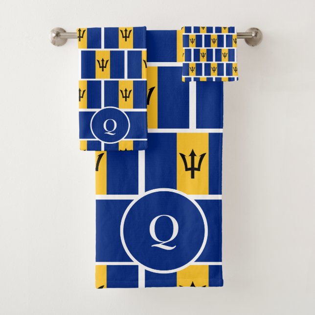 BARBADOS FLAG Personalized Christian Monogram Bath Towel Set (Insitu)