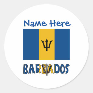 Barbados Flag Personalized Name  Classic Round Sticker