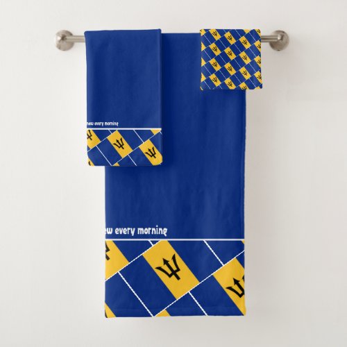 BARBADOS FLAG Personalized Scripture BLUE Bath Towel Set