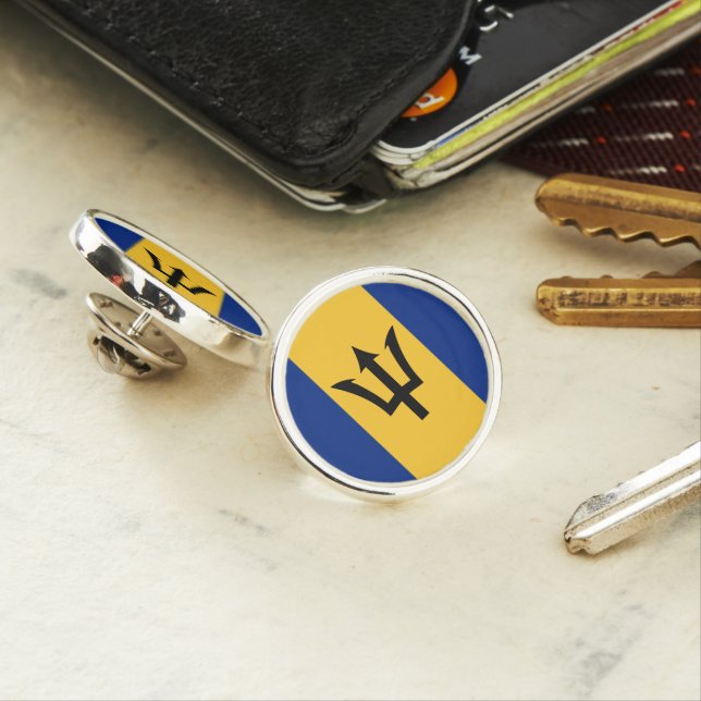 Barbados Flag Planet Jill Round Lapel Pin (In Situ)