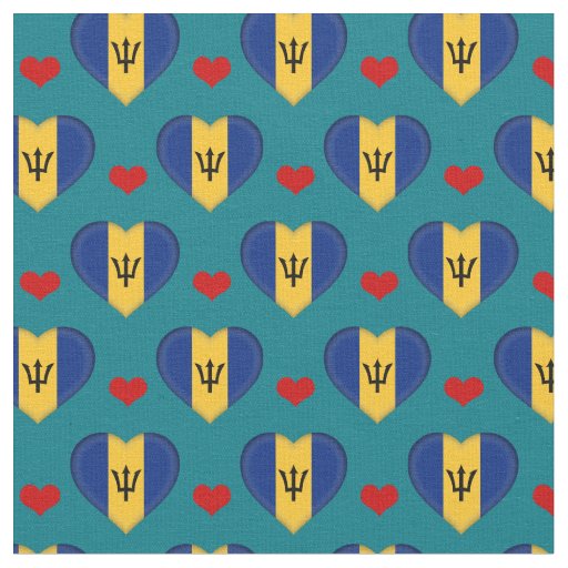 Barbados Flag & Red Heart fashion Fabric /Barbados