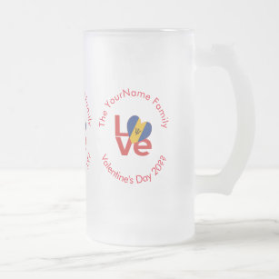 Barbados Flag Red Love Heart Personalized Frosted Glass Beer Mug
