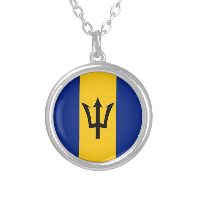 Barbados  Flag Silver Plated Necklace (Front)