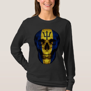 Barbados Flag Skull Albanian Roots Proud Patriotic T-Shirt