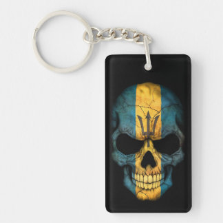 Barbados Flag Skull on Black Keychain