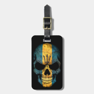 Barbados Flag Skull on Black Luggage Tag