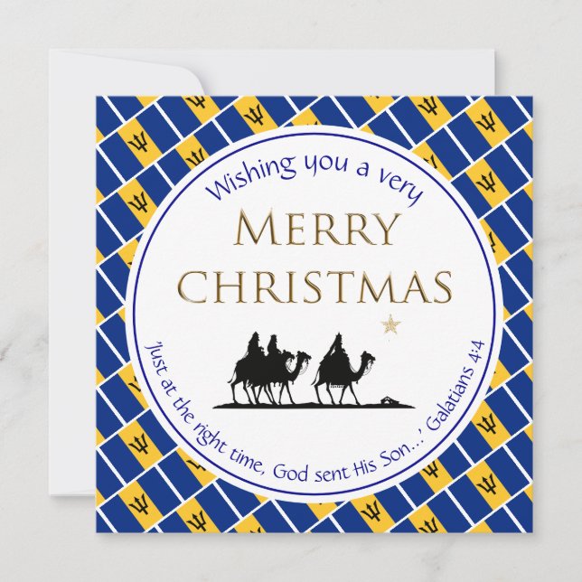 BARBADOS FLAG Three Wise Men Barbadian Christmas Holiday Card (Front)
