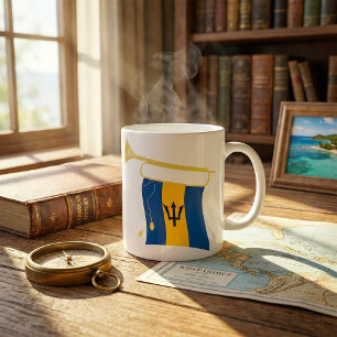 Barbados Flag with Bugle Patriotic Caribbean Coffee Mug