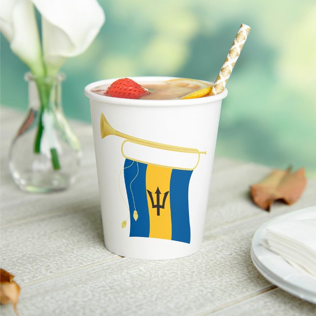 Barbados Flag with Bugle Patriotic Caribbean  Paper Cups (Creator Uploaded)