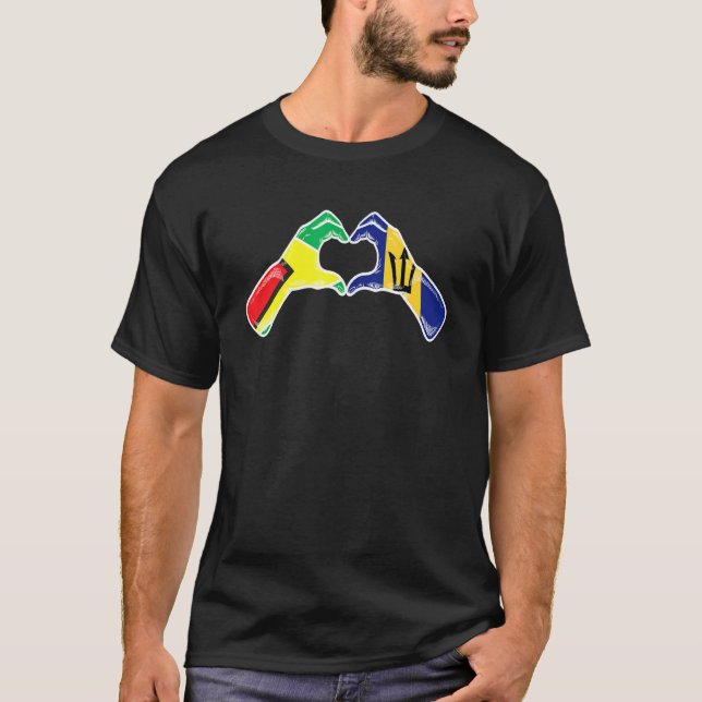 Barbados Guyana Flag Barbadian Guyanese Heart T-Shirt (Front)