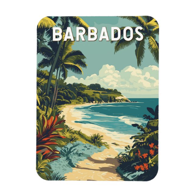Barbados Illustration Travel Art Vintage Magnet (Vertical)