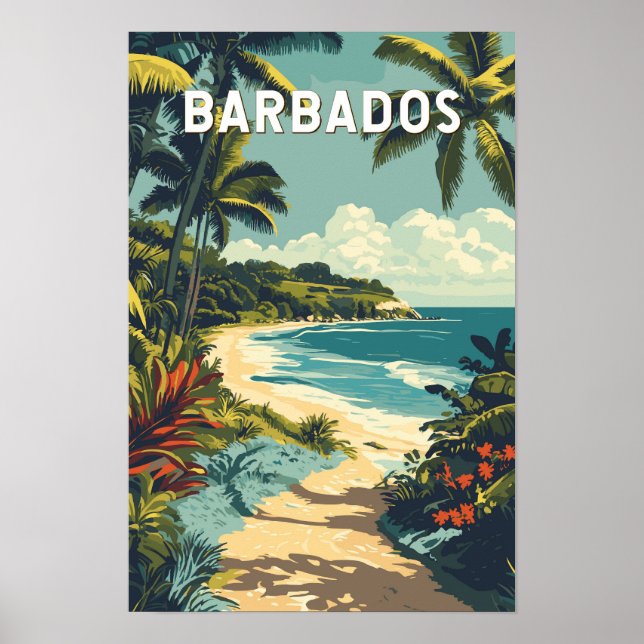 Barbados Illustration Travel Art Vintage Poster (Front)