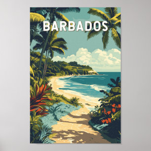Barbados Illustration Travel Art Vintage Poster