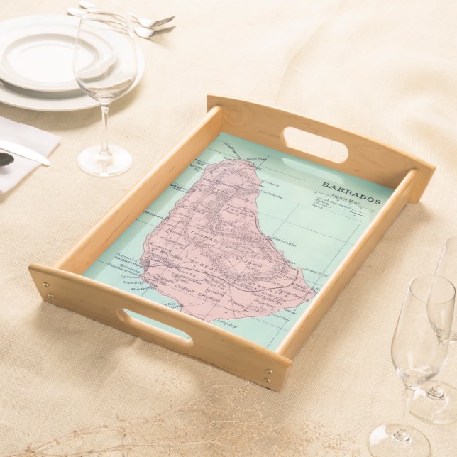 Barbados Island Map Postcard Serving Tray (Front)