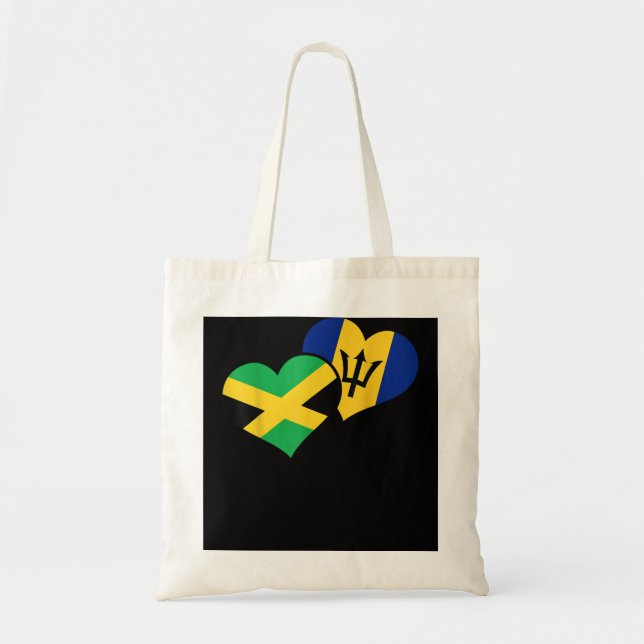 Barbados' Jamaica Hearts Bajan Jamaican Flag Pride Tote Bag (Front)