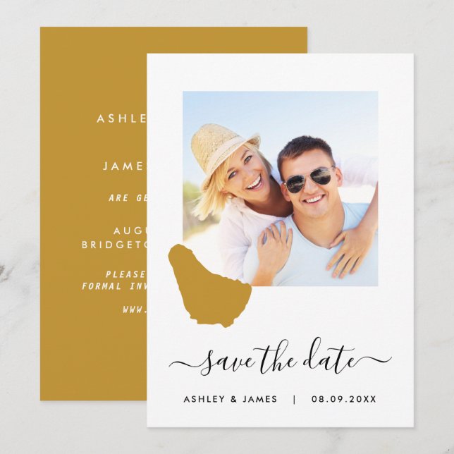 Barbados Map Photo Wedding Save the Date Card (Front/Back)