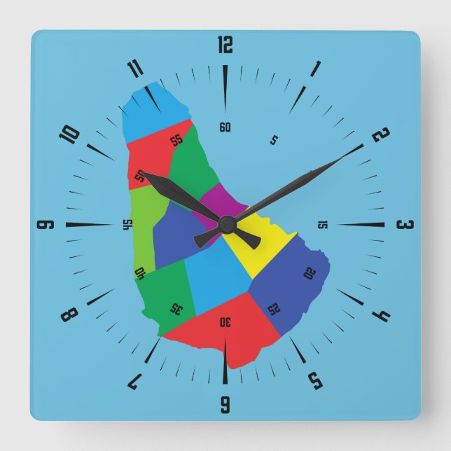Barbados Map Square Wall Clock (Front)