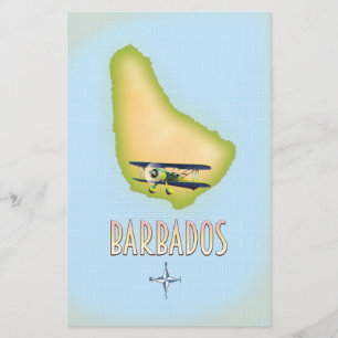 Barbados Map vintage travel poster. Stationery