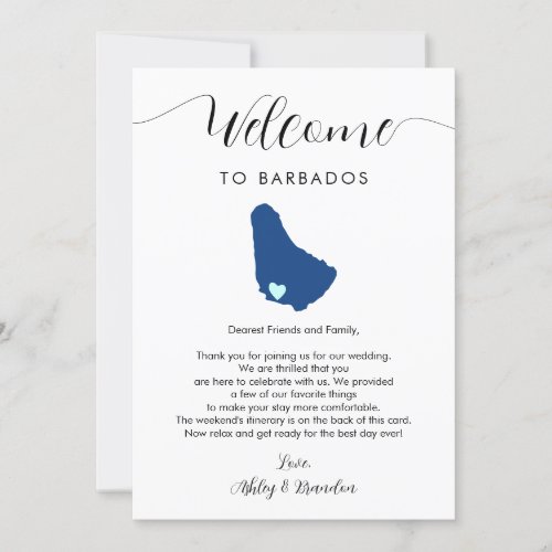 Barbados Map Wedding Welcome Letter Itinerary Card