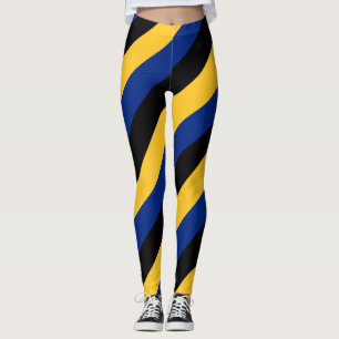 Barbados National Flag Colors Diagonal Striped Leggings