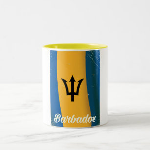 Barbados national flag vacation poster Two-Tone coffee mug