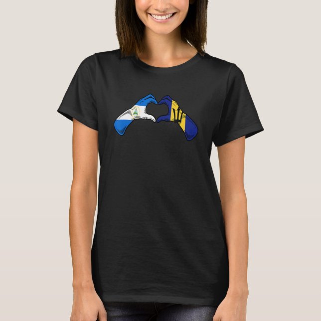 Barbados Nicaragua Flag Barbadians Nicaraguan Hear T-Shirt (Front)
