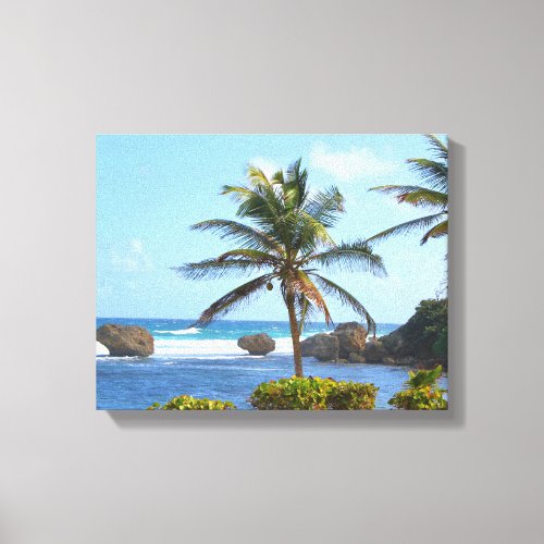 Barbados Ocean Palm Trees High Definition photo Canvas Print