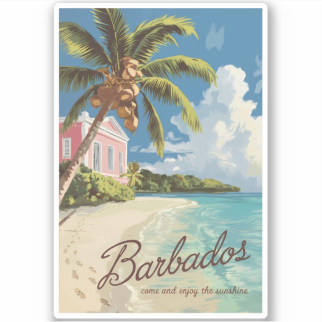 Barbados Painterly Travel Art Vintage Sticker (Front)