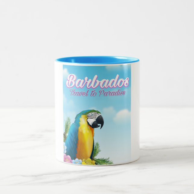 Barbados Parrot travel poster Two-Tone Coffee Mug (Center)