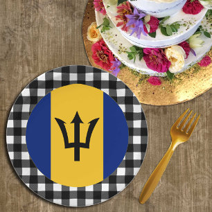 Barbados Plate, buffalo plaid & Barbados Flag Paper Plates