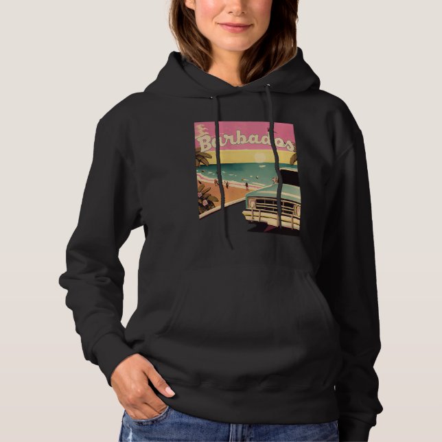 Barbados Retro Beach Vacation Graphics Barbados Su Hoodie (Front)