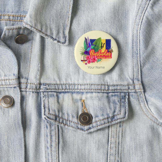 Barbados Retro Caribbean Vintage Island Souvenir Button (In Situ)