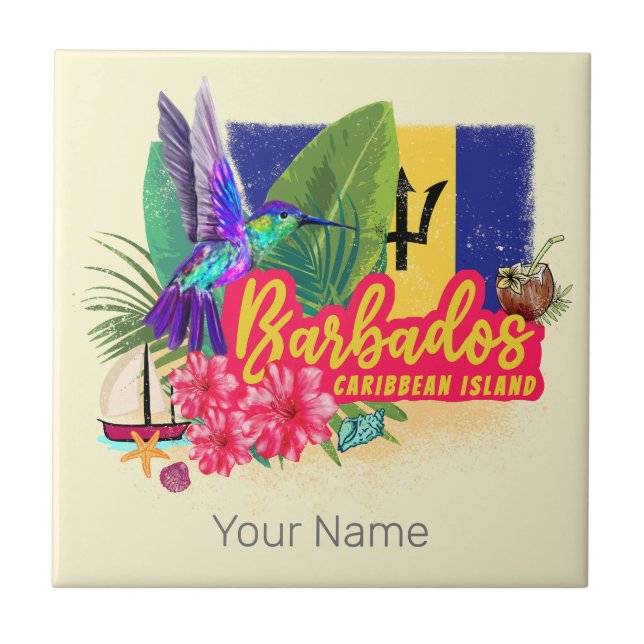 Barbados Retro Caribbean Vintage Island Souvenir Ceramic Tile (Front)