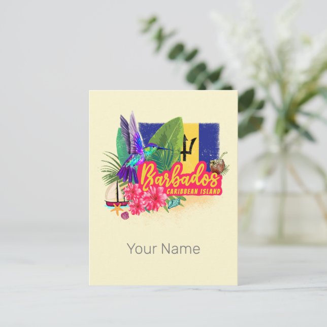 Barbados Retro Caribbean Vintage Island Souvenir Holiday Postcard (Standing Front)