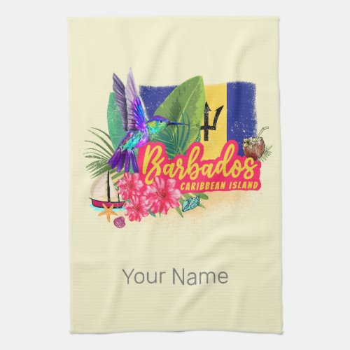 Barbados Retro Caribbean Vintage Island Souvenir Kitchen Towel