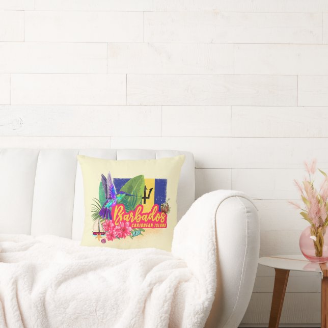 Barbados Retro Caribbean Vintage Island Souvenir Throw Pillow (Couch)
